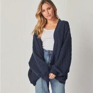 Nordstrom BlueGrey Navy Cotton Quilted Cardigan Sweatshirt